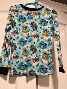 Kids Long-Sleeve Stitch Print Pajama Top - Blue